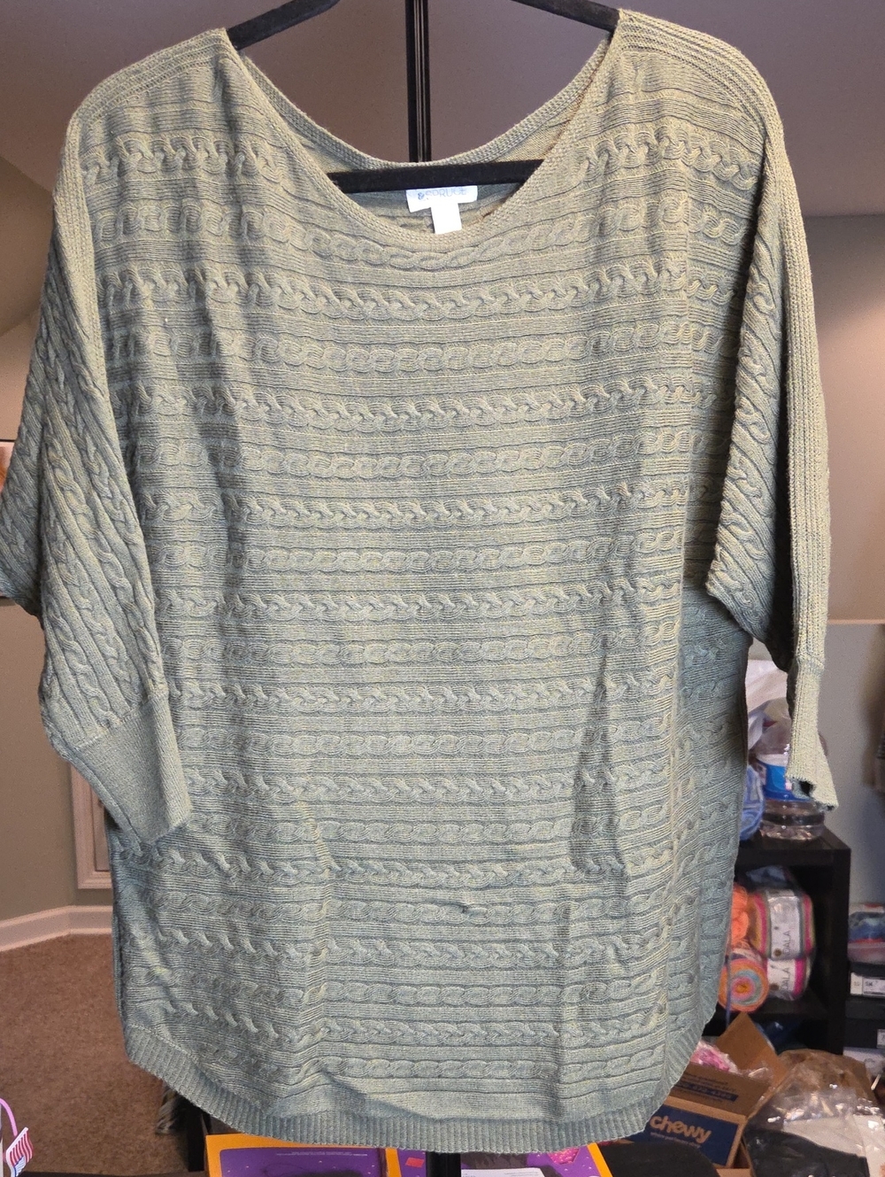 Market & Spruce Olive Cable-Knit Short-Sleeve Sweater